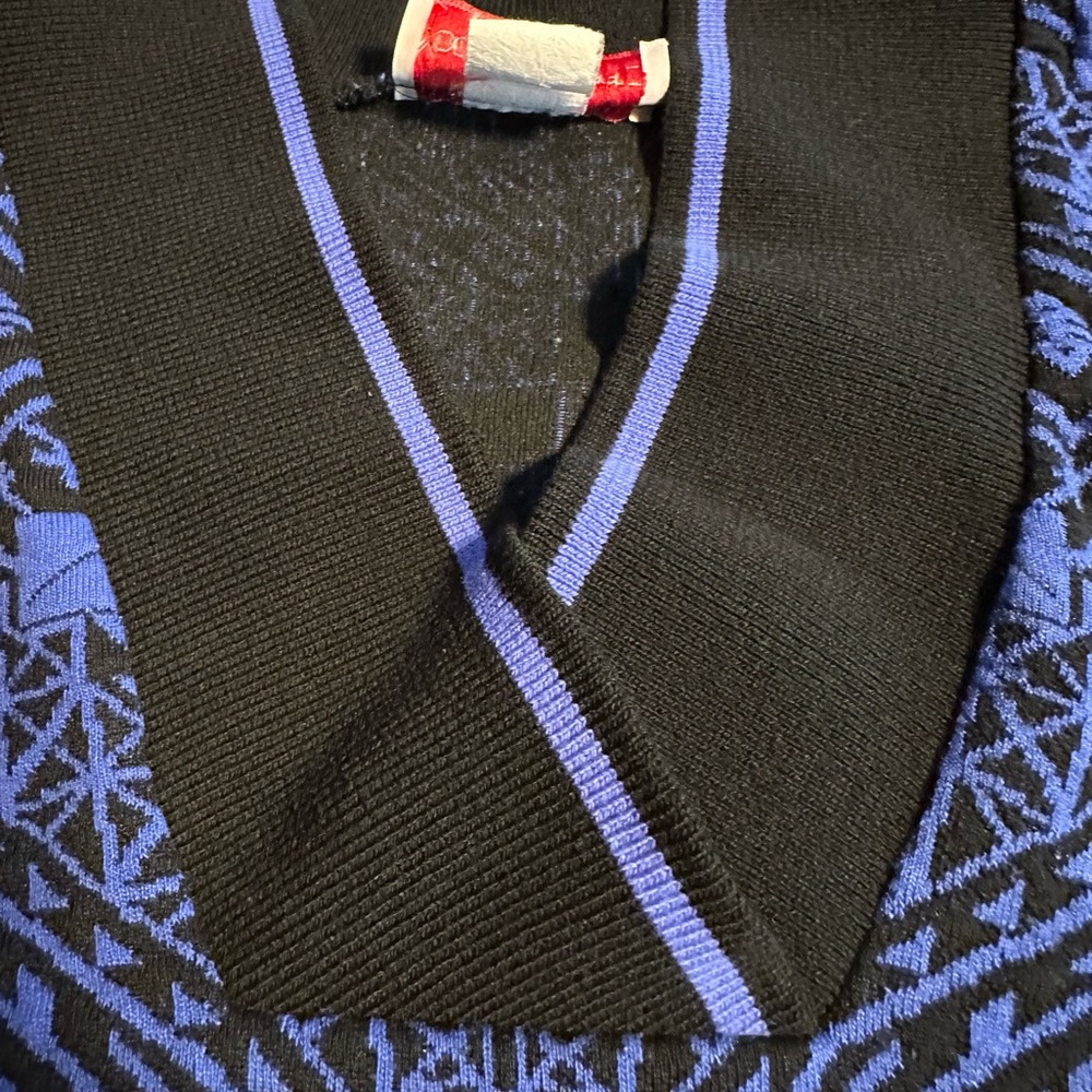 Vintage Young Stuff Geometric Deep Periwinkle Black Knit Sweater Made in USA L - Picture 9 of 9